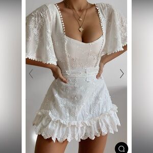 FANCY A SPRITZ MINI DRESS - SQUARE NECK DRESS IN WHITE EMBROIDERY SIZE 8